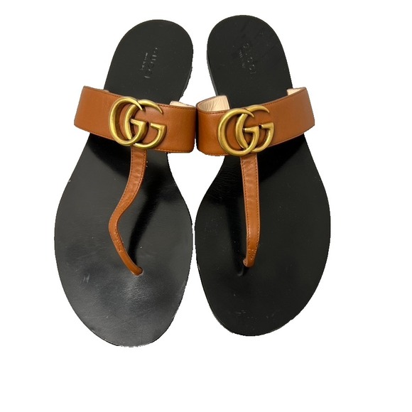 Gucci Shoes - Gucci Double G Logo Leather Thong Sandal Womens 40 US 9 Summer Beach